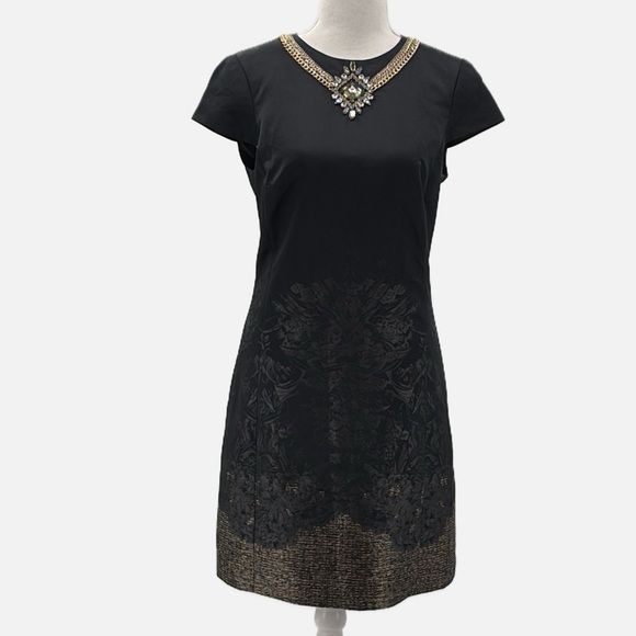 Ted Baker Vinata Embellished Cap Sleeve Statement Dress in Black - Size 6 (US) - Picture 3 of 12